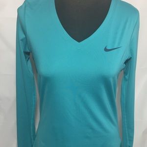 Nike Pro DRI-FIT Aqua Blue Sports Top SZ L Women’s